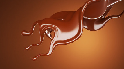 A splash of chocolate on a brown background. 3d illustration, 3d rendering.