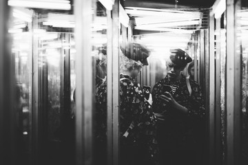Selfie in mirror cabinet