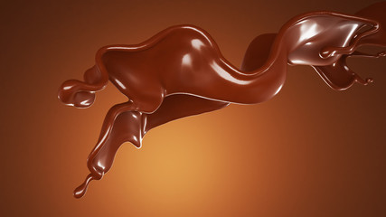 A splash of chocolate on a brown background. 3d illustration, 3d rendering.