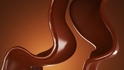 A splash of chocolate on a brown background. 3d illustration, 3d rendering.