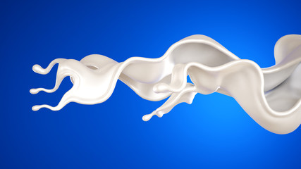 A splash of milk on a blue background. 3d illustration, 3d rendering.