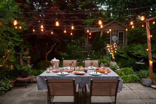 Patio Evening Dinner Party with Champagne