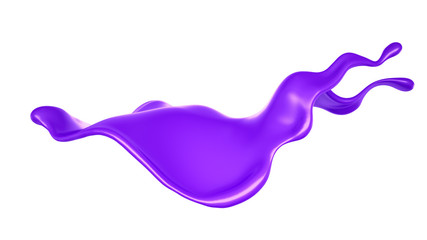 Splash of a purple paint on a white background. 3d illustration, 3d rendering.