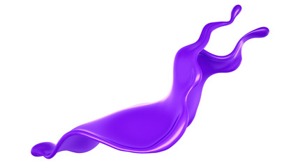 Splash of a purple paint on a white background. 3d illustration, 3d rendering.