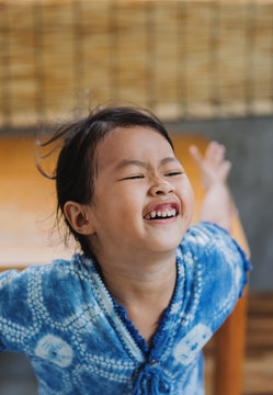 Portrait of Asian children wearing Shibori cloth