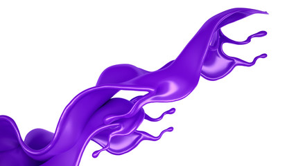 Splash of a purple paint on a white background. 3d illustration, 3d rendering.