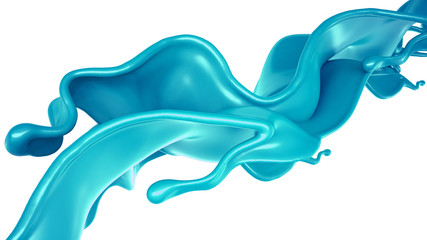 A splash of turquoise paint on a white background. 3d illustration, 3d rendering.