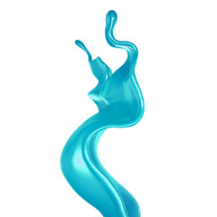 A splash of turquoise paint on a white background. 3d illustration, 3d rendering.