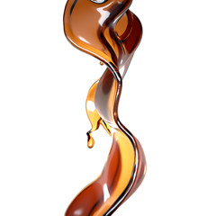 Splash of transparent brown liquid on a white background. 3d illustration, 3d rendering.