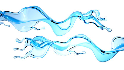 Fototapeta premium Splash of blue transparent liquid on a white background. 3d illustration, 3d rendering.