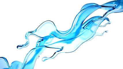 Splash of blue transparent liquid on a white background. 3d illustration, 3d rendering.