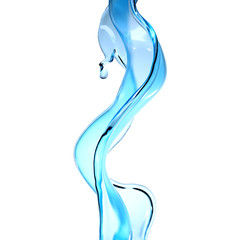 Splash of blue transparent liquid on a white background. 3d illustration, 3d rendering.