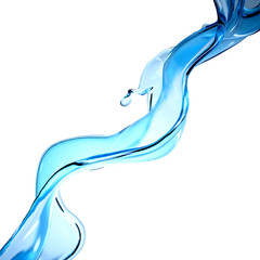 Splash of blue transparent liquid on a white background. 3d illustration, 3d rendering.