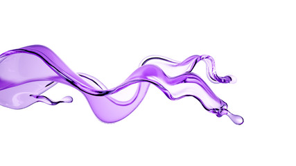 Splash of purple transparent liquid on a white background. 3d illustration, 3d rendering.