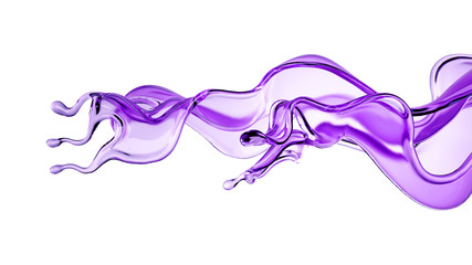 Splash of purple transparent liquid on a white background. 3d illustration, 3d rendering.