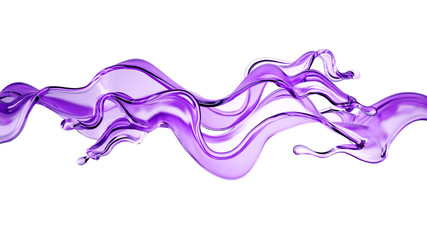 Splash of purple transparent liquid on a white background. 3d illustration, 3d rendering.