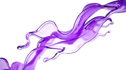 Splash of purple transparent liquid on a white background. 3d illustration, 3d rendering.