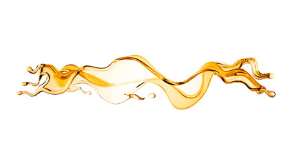 Splash of orange transparent liquid on a white background. 3d illustration, 3d rendering.