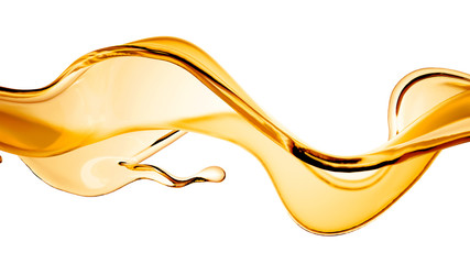 Splash of orange transparent liquid on a white background. 3d illustration, 3d rendering.