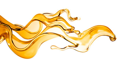 Splash of orange transparent liquid on a white background. 3d illustration, 3d rendering.