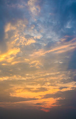 Fototapeta premium Twilight sky background. Colorful Sunset sky and cloud.vivid sky in twilight time background.Fiery orange sunset sky. Beautiful