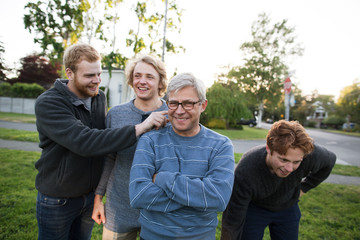 Smiling men enjoying outdoors