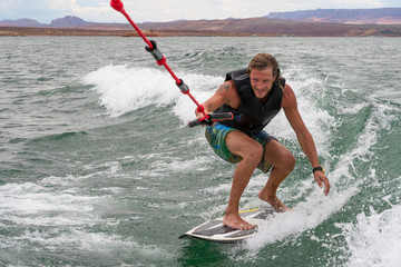 Wake Surfing on Lake Powell, Arizona