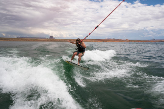 Wake Surfing on Lake Powell, Arizona