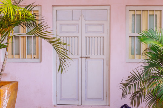 Pink Facade Of Old Colonial House