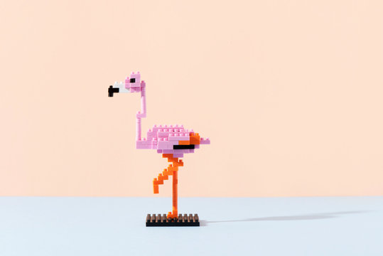 pink flamingo made with toy blocks