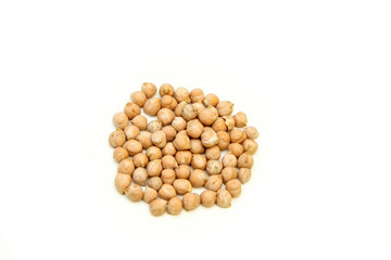 The small amount, a pile, of chick peas isolated on a white background. 