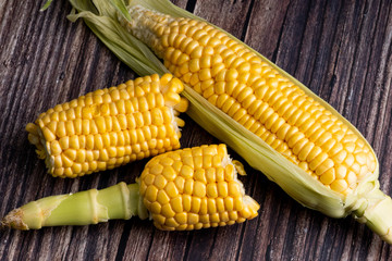 fresh and ripe corn cobs
