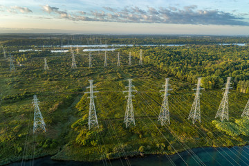 Power Lines From A Dam, St. Lawrence Seaway, near Massena, New York