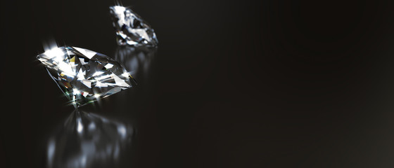 Diamond with reflected background and copy space, 3d illustration.