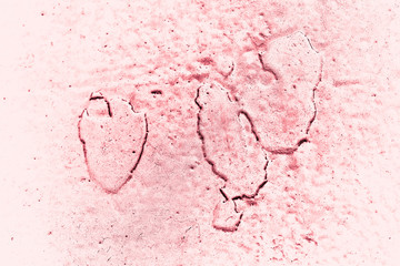 Vintage pink background. Rough painted wall of fiesta color. Imperfect plane of rosy colored. Uneven old decorative toned backdrop of rouge tint. Texture of pink hue. Ornamental stony surface.