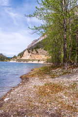 Mountain Lake with Blue Sky in British Columbia, Canada.
