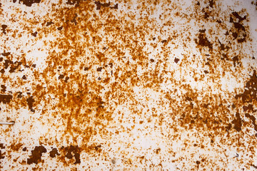Old Grunge rusty white painted metal texture wall background with stains and cracks