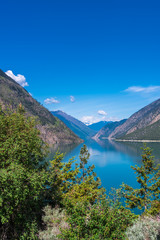 Mountain Lake with Blue Sky in British Columbia, Canada.