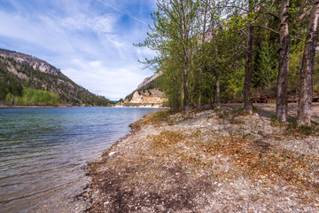 Mountain Lake with Blue Sky in British Columbia, Canada.