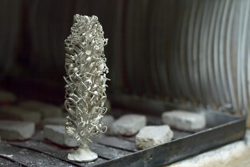 Closeup of the device for smelting handmade silverware, a jeweler's workflow