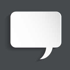 Speech bubble cloud with shadows. Paper stickers of white shape on black background. Round, square, Label sign vector illustration. Speech design element.