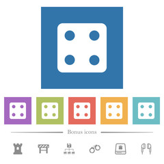 Dice four flat white icons in square backgrounds