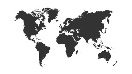 Naklejka premium Wektor mapa świata, na białym tle. Płaska Ziemia, szary szablon mapy dla wzoru strony internetowej, raport roczny, infografiki. Glob ikona podobnej mapy świata. Podróżuj po całym świecie, tło mapy sylwetki.