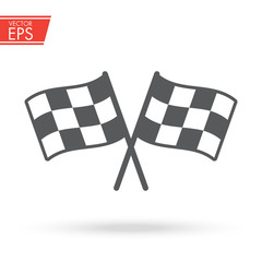 Checkered racing flag icon. Starting flag auto and moto racing. Sport car competition victory sign. Finishing winner rally illustration. Chequered racing flag on flagstaff. Black and white flag.