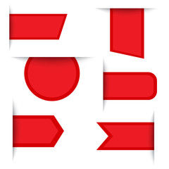 Labels and stickers on white background. Red badge element. Promotion label. Store and market special sale sign.