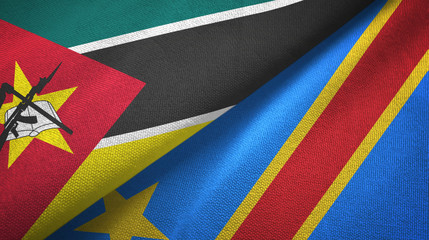 Mozambique and Congo Democratic Republic two flags textile cloth