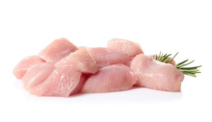 Cut raw turkey fillet with rosemary on white background