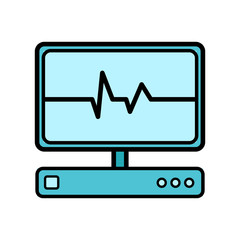 Abstract medical device with a monitor for examination of the heart, ultrasound and cardiogram, a simple icon on a white background. Vector illustration