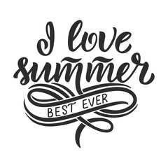 hand drawn lettering about Summer. Isolated calligraphy for travel agency, beach party. Great design for postcard, print or poster.