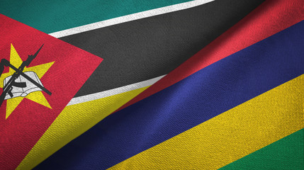 Mozambique and Mauritius two flags textile cloth, fabric texture